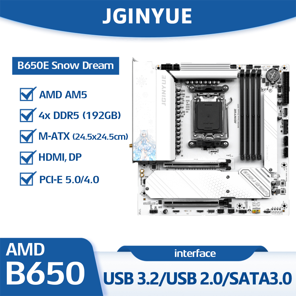Am5 Micro Atx Pcie 5.0 Motherboard - JGINYUE B650E 스노우 드림 마더보드 소켓